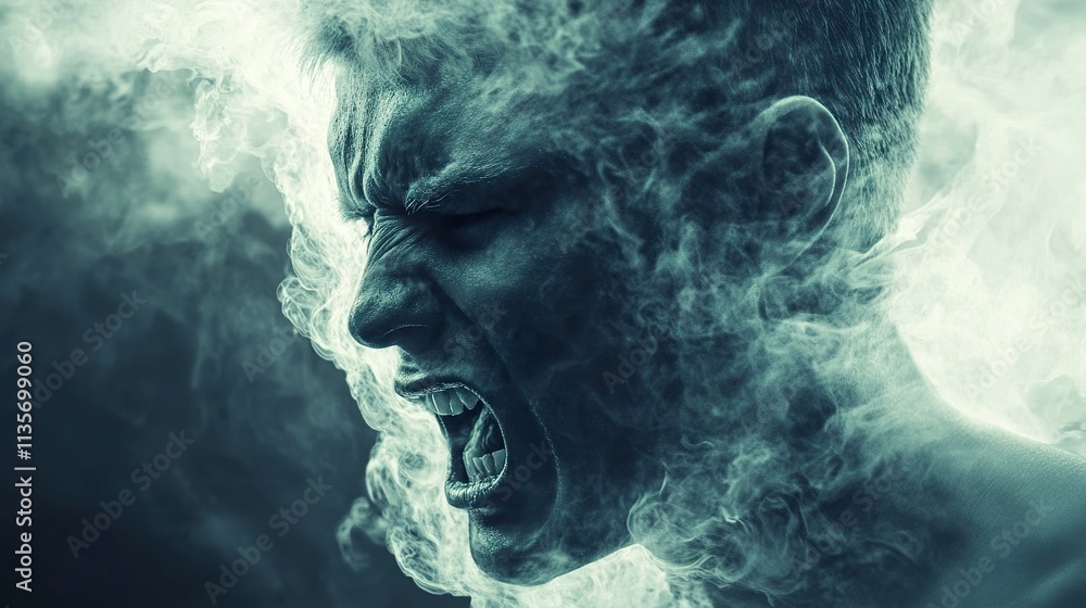 Man in Smoke: A Portrait of Intense Anger and Frustration Man in Smoke: A Portrait of Intense Anger and Frustration
