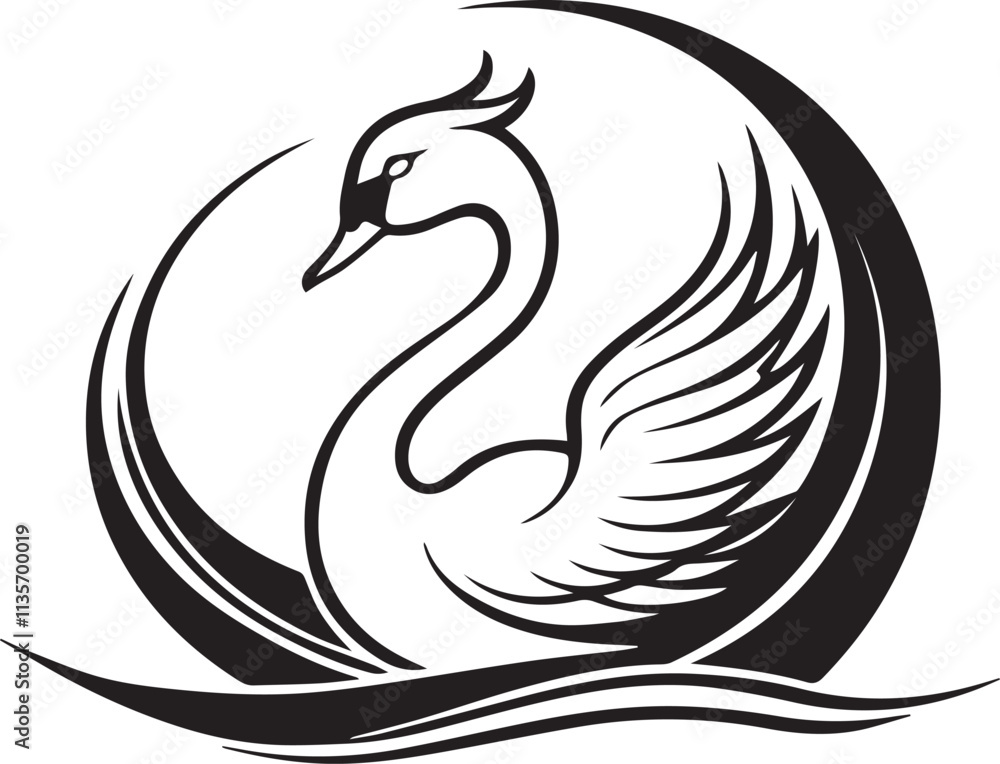 Black and white swan silhouette vector illustration. Black and white swan silhouette vector illustration.