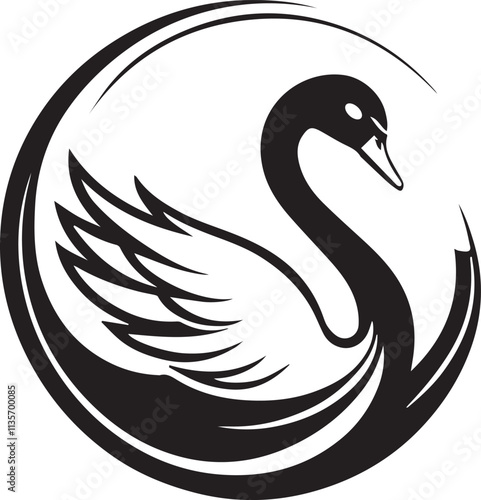 Black and white swan silhouette vector illustration. photo