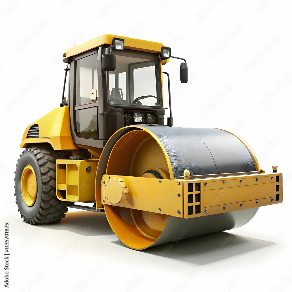 A road roller machine on a clean white background, showcasing i A road roller machine on a clean white background, showcasing i
