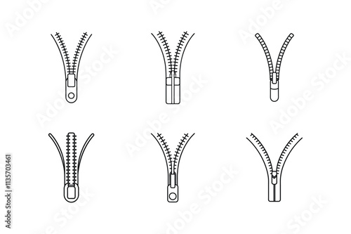 zipper icon line art vector illustration