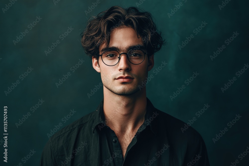 Portrait of a Young Man with Glasses Against a Dark Background Portrait of a Young Man with Glasses Against a Dark Background