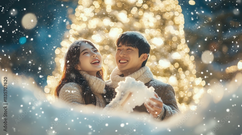 Young couple blowing Snow in winter park with Snow,Winter holidays concept,Young woman winter portrait,winter fairy tale,happy vacation,romantic,winter season,space for text. Young couple blowing Snow in winter park with Snow,Winter holidays concept,Young woman winter portrait,winter fairy tale,happy vacation,romantic,winter season,space for text.