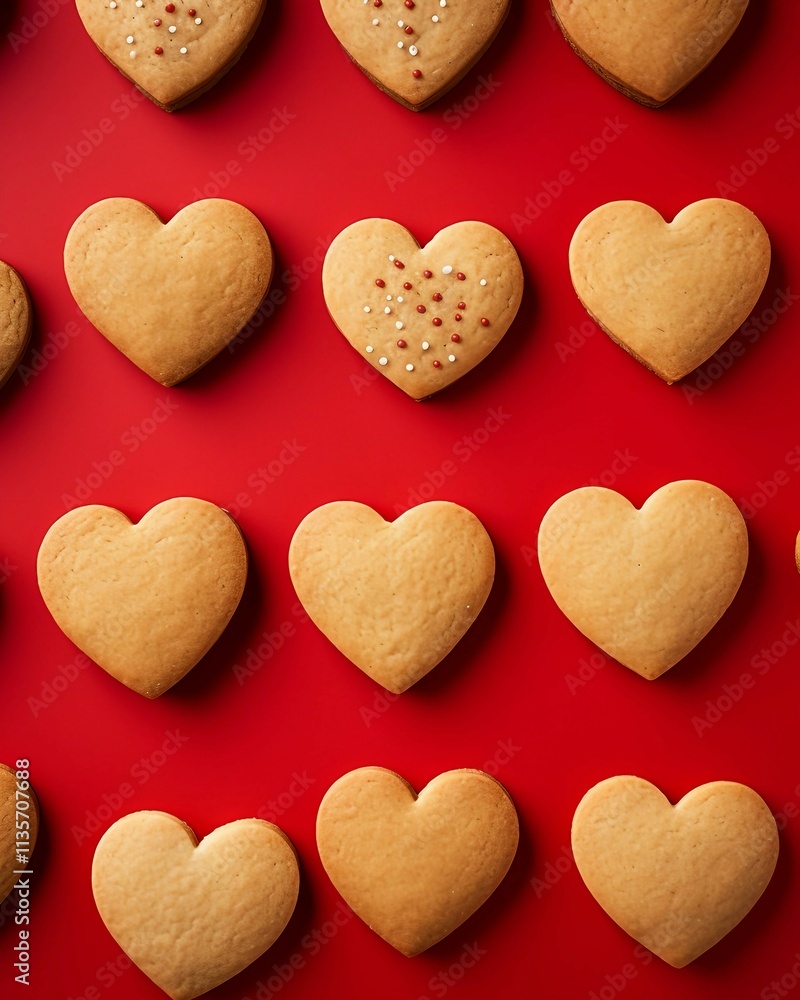 Heart-shaped Cookies on Red Background Heart-shaped Cookies on Red Background