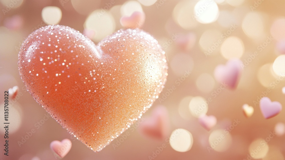 3D heartshaped confetti with pastel colors in soft lighting 3D heartshaped confetti with pastel colors in soft lighting