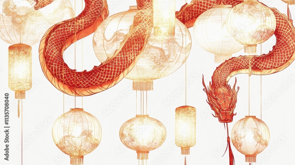 Obraz premium Happy Chinese New Year 2025,Year of the snake zodiac sign,Snake illustration and design,Asian elements gold paper cut style,Lunar new year concept,New Year card 2025.