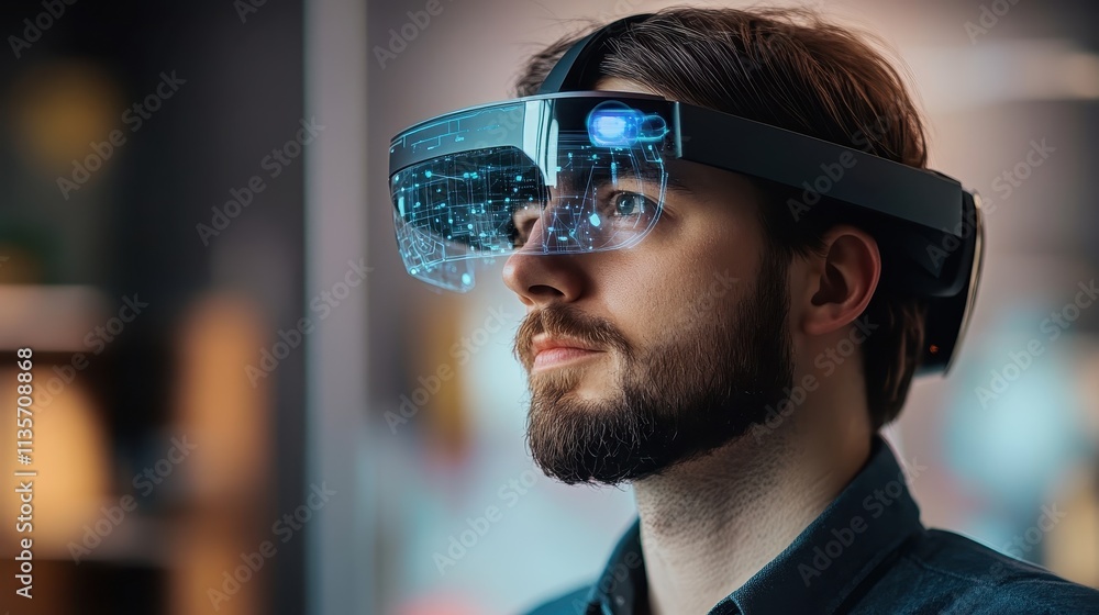 A man wearing a virtual reality headset A man wearing a virtual reality headset
