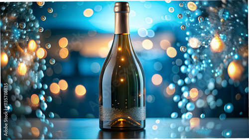 Elegant wine bottle with floating bubbles isolated on white background. concept as An elegant vector of a wine bottle accompanied by floating bubbles symbolizing luxury and celebration in refined gath