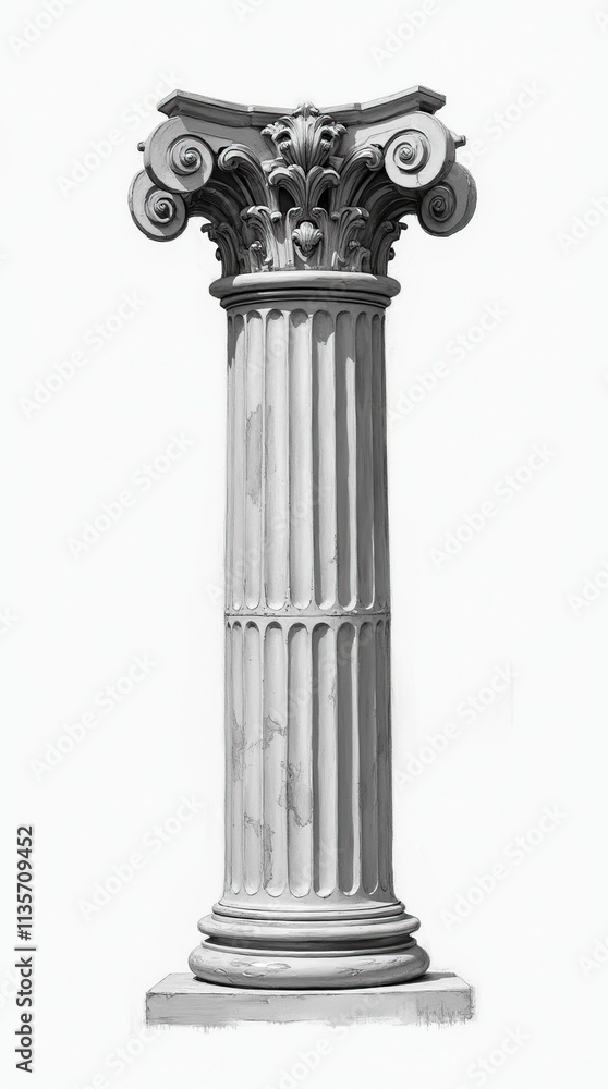 Detailed Sketch of Corinthian Column Capital Isolated on White Detailed Sketch of Corinthian Column Capital Isolated on White