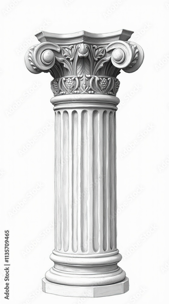 Obraz premium Intricate Persian Column Detailed Pencil Sketch on White Background