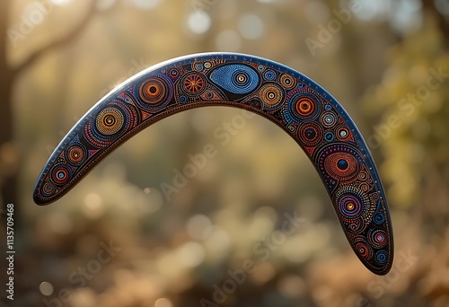designed boomerang adorned with vibrant, swirling patterns 