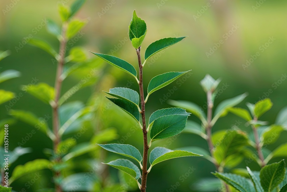 Lush Green Leaves on a Graceful Branch in a Vibrant Botanical Scene Lush Green Leaves on a Graceful Branch in a Vibrant Botanical Scene