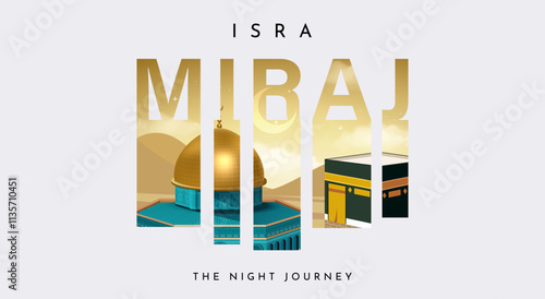 Simple Background of Isra Mi'raj CeremonyThe night journey Prophet Muhammad Vector Illustration For Poster Template and Flyer.