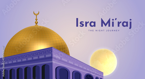 Simple Background of Isra Mi'raj CeremonyThe night journey Prophet Muhammad Vector Illustration For Poster Template and Flyer.