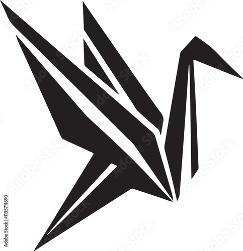 Silhouette vector of a paper crane, ideal for origami, art, and decorative-themed design projects. EPS format, high-quality and scalable graphic illustration.