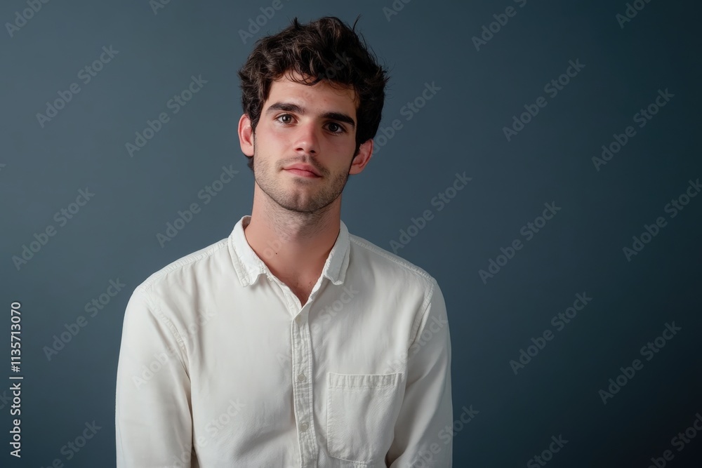 Portrait of a Young Man with a Thoughtful Expression Against a Dark Background Portrait of a Young Man with a Thoughtful Expression Against a Dark Background