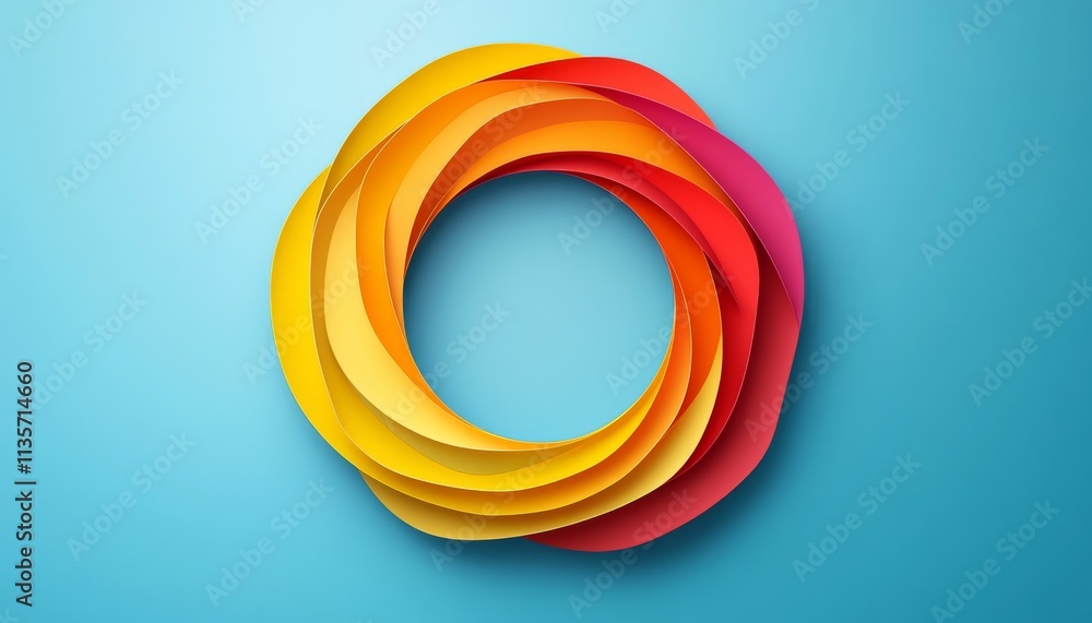 A vibrant circular design featuring overlapping layers in yellow, orange, and pink against a light blue background. A vibrant circular design featuring overlapping layers in yellow, orange, and pink against a light blue background.