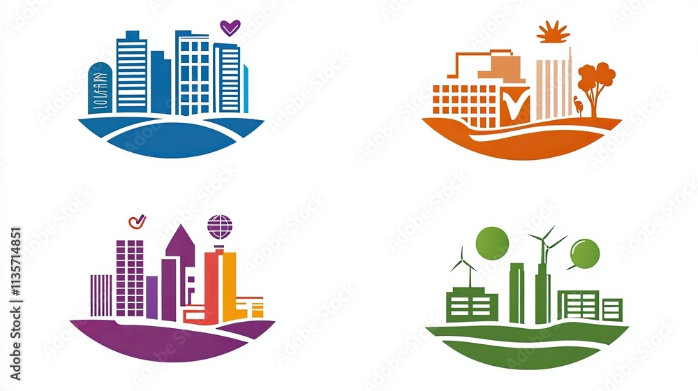 Cityscape Icons, Urban Development, Sustainability, and Industry Cityscape Icons, Urban Development, Sustainability, and Industry