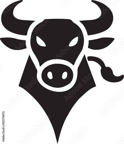 A bull icon silhouette-style vector art illustration on a white background. 
