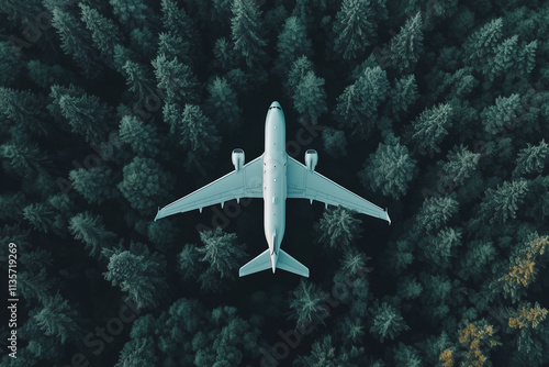 Wallpaper Mural Aerial view of airplane across the forest, Top view of massive airplane above the jungle. Torontodigital.ca