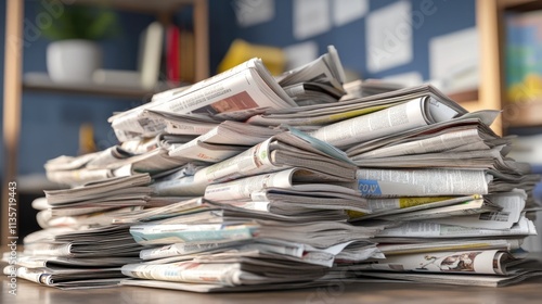 Newspapers folded and stacked