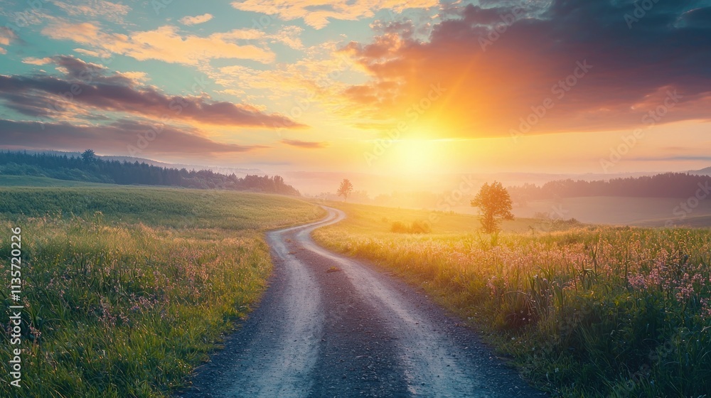 A creative visual of a road leading to a sunrise, representing the abstract journey of motivation. A creative visual of a road leading to a sunrise, representing the abstract journey of motivation.