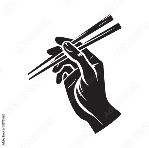a hand holding chopsticks silhouette vector illustration