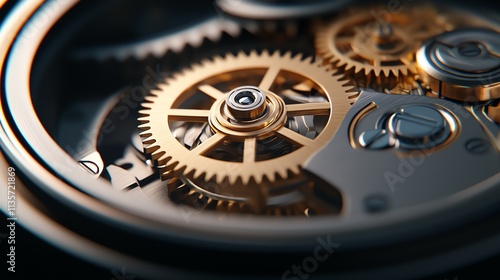 Wallpaper Mural Closeup of intricate clockwork gears in motion, main keyword precision engineering, concept timeless mechanical beauty Torontodigital.ca