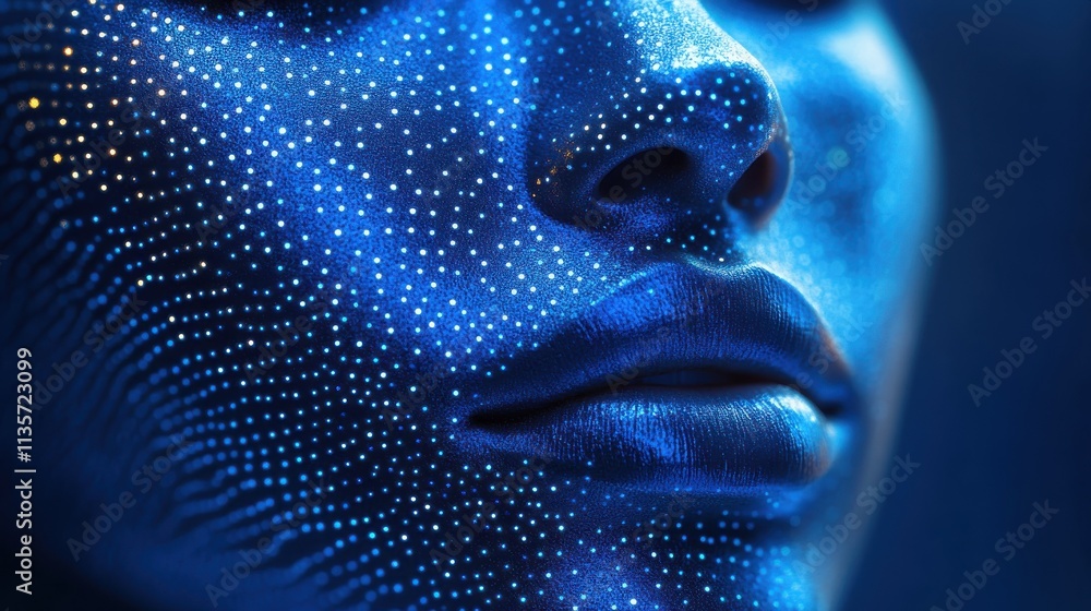 blue futuristic face 3d rende