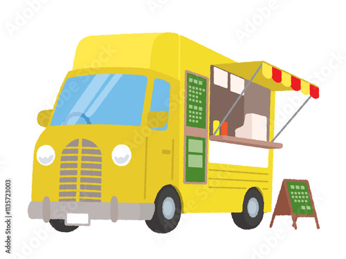 路上販売するキッチンカーのイラスト