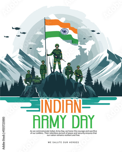 Indian Army Day Celebration with Indian soldier Social media post template banner
