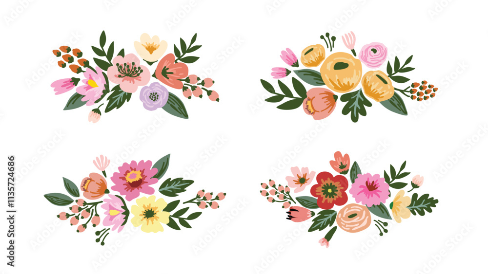 Obraz premium Botanical flower bouquet, flowers vector design bouquets illustration for invitation card poster label banner signs sticker canvas print wallpaper Vector illustration 