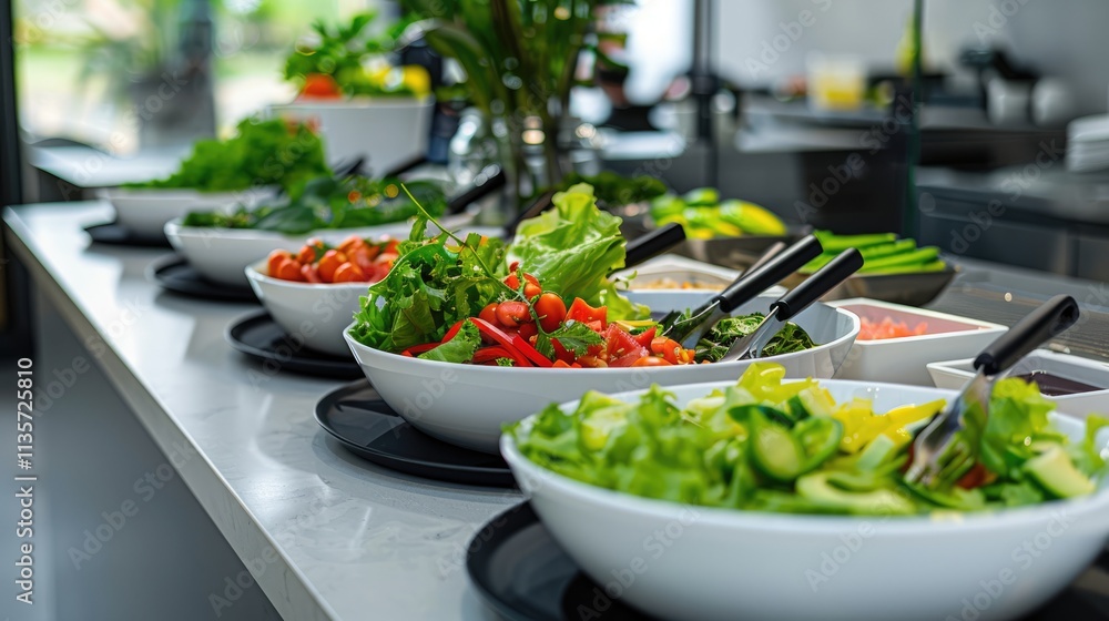 A Fresh Salad Bar With Various Green Vegetables and Tomatoes A Fresh Salad Bar With Various Green Vegetables and Tomatoes