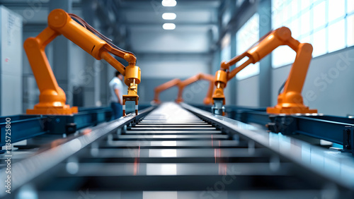 Wallpaper Mural Engineer Monitoring Robotic Assembly Line in Modern Factory Showcasing Automation Integration in Manufacturing Processes Torontodigital.ca