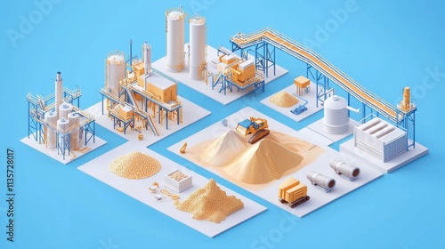 Isometric 3D Visualization of a Clean Mining Plant Setup