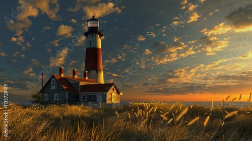 Fire Island Lighthouse, Sunset View, Majestic Fire Island Lighthouse, Fire Island Lighthouse in the Distance, Towering Fire Island Lighthouse photo