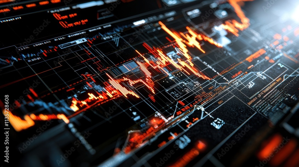 Illuminated Finances: Digital 3D Rendering of Rising Candlestick Financial Diagram on Dark Technological Interface Background Illuminated Finances: Digital 3D Rendering of Rising Candlestick Financial Diagram on Dark Technological Interface Background