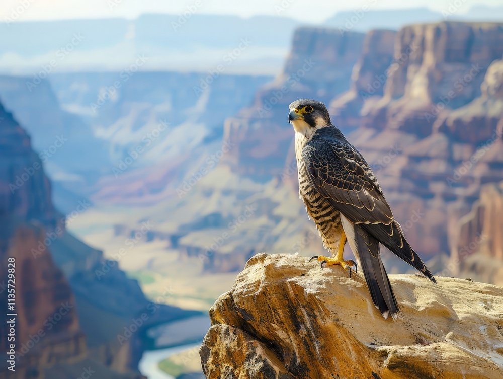 Fototapeta premium Peregrine Falcon Perched on a Cliff in the Grand Canyon