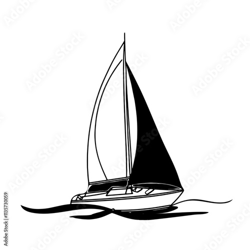 Crisp vector illustration of a ship isolated on a pure white background, highlighting detailed hull structure and sails with clean lines and subtle shadows.