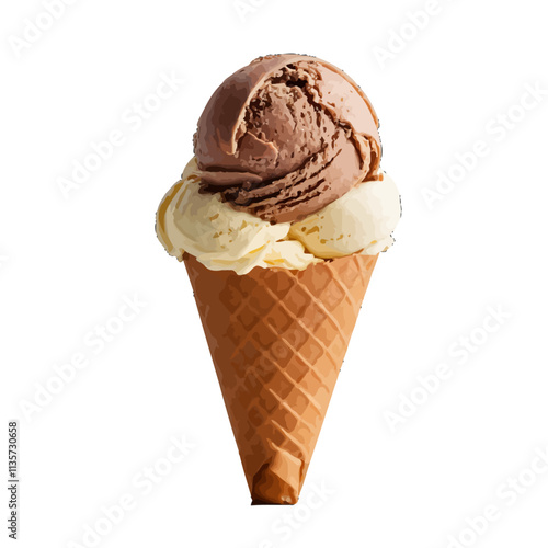 chocolate and vanilla ice cream in a cone