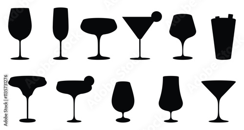 Silhouette drinking glasses for cocktails and beverages vector illustration