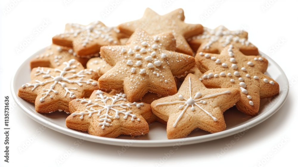 A plate of beautifully decorated star-shaped cookies, featuring icing and festive designs, perfect for holiday celebrations. A plate of beautifully decorated star-shaped cookies, featuring icing and festive designs, perfect for holiday celebrations.