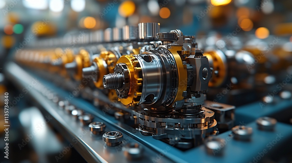 Fototapeta premium Industrial Machinery Close up Gears Technology Manufacturing