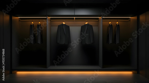 Crystal-clear shot of a minimalist wardrobe, monochrome clothes, perfect organization photo