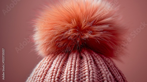 A cozy pink beanie with a fluffy pom-pom. photo