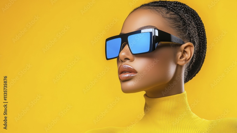 Stylish Black Woman, Yellow, Blue Sunglasses | Bold colors Stylish Black Woman, Yellow, Blue Sunglasses | Bold colors