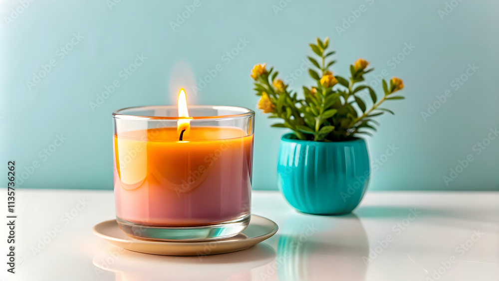 Floating Scented Candle and Plant Concept for Ambiance and Wellness in Self-Care Infographics Floating Scented Candle and Plant Concept for Ambiance and Wellness in Self-Care Infographics