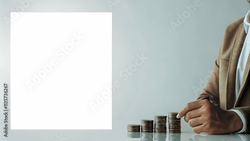 Startup founder pitching to investors on glossy background concept as Startup founder pitching business ideas and financial projections to investors on a desk with a glossy background symbolizing empo photo