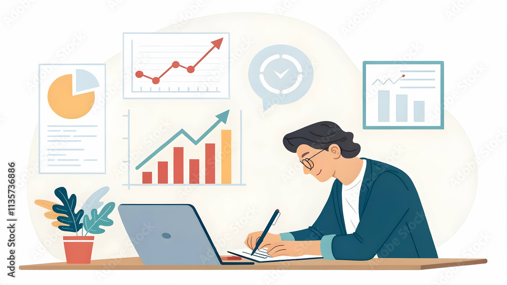 Business Strategist Planning Growth Initiatives Analyzing Data on Desk Plain Background Empowerment with Copy Space Business Strategist Planning Growth Initiatives Analyzing Data on Desk Plain Background Empowerment with Copy Space
