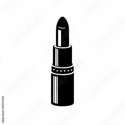 Silhouette Design of a Lipstick with Cylindrical Tube and Angled Tip in a Minimalist Stylish Makeup Theme